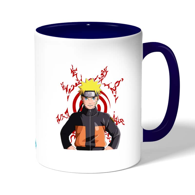 كوب قهوة بمقبض ازرق داكن بتصميم ختم ناروتو كوب قهوة بمقبض ازرق داكن بتصميم ختم ناروتو