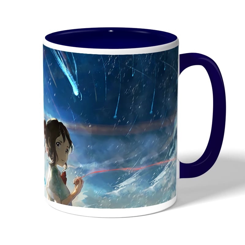 كوب قهوة بمقبض ازرق داكن بتصميم خيوط جمعتنا معا انمي كوب قهوة بمقبض ازرق داكن بتصميم خيوط جمعتنا معا انمي