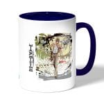 كوب قهوة بمقبض ازرق داكن بتصميم ديث نوت عالم الشياطين