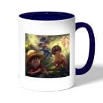 كوب قهوة بمقبض ازرق داكن بتصميم ذكريات الطفولة ون بيس