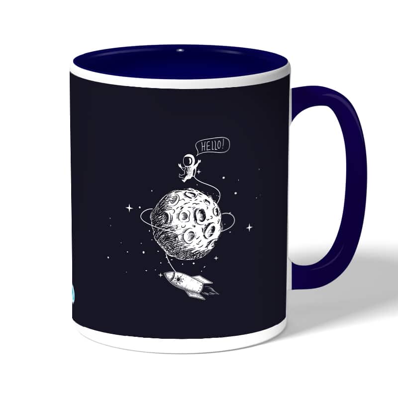 كوب قهوة بمقبض ازرق داكن بتصميم رائد فضاء كوب قهوة بمقبض ازرق داكن بتصميم رائد فضاء