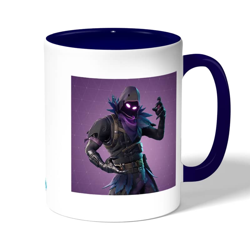 كوب قهوة بمقبض ازرق داكن بتصميم رافين فورتنايت كوب قهوة بمقبض ازرق داكن بتصميم رافين فورتنايت