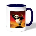 كوب قهوة بمقبض ازرق داكن بتصميم ركله كونغ فو باندا