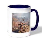 كوب قهوة بمقبض ازرق داكن بتصميم رماية أسهم إلوي هورايزن زيرو داون