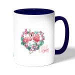 كوب قهوة بمقبض ازرق داكن بتصميم زوجين الحب فلامنغو