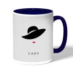 كوب قهوة بمقبض ازرق داكن بتصميم سيدة