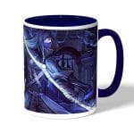 كوب قهوة بمقبض ازرق داكن بتصميم سيدة ماريا من برج الساعة النجمي