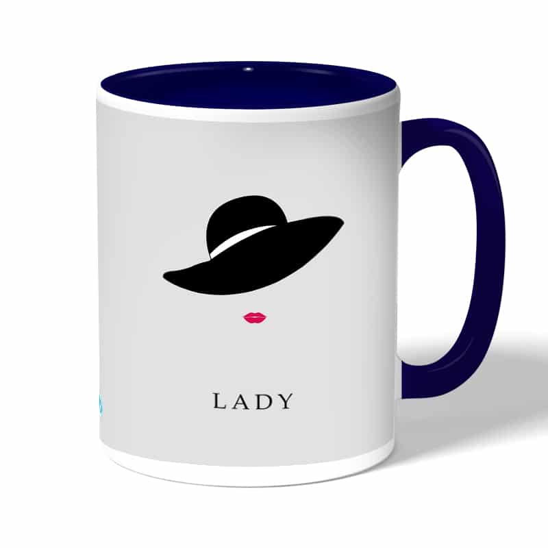 كوب قهوة بمقبض ازرق داكن بتصميم سيدة كوب قهوة بمقبض ازرق داكن بتصميم سيدة