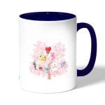 كوب قهوة بمقبض ازرق داكن بتصميم شجرة الكرز شخصيات BT21