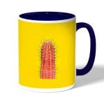 كوب قهوة بمقبض ازرق داكن بتصميم صبار