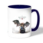 كوب قهوة بمقبض ازرق داكن بتصميم صياد وحوش ذا ويتشر