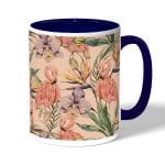 كوب قهوة بمقبض ازرق داكن بتصميم طائر الفلامنجو