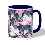 كوب قهوة بمقبض ازرق داكن بتصميم فلامنغو