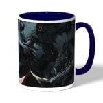 كوب قهوة بمقبض ازرق داكن بتصميم  قتال الوحوش بلود بورن