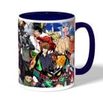 كوب قهوة بمقبض ازرق داكن بتصميم قتال كل الانميات