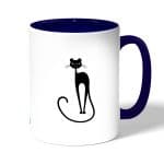 كوب قهوة بمقبض ازرق داكن بتصميم قطه انيقه