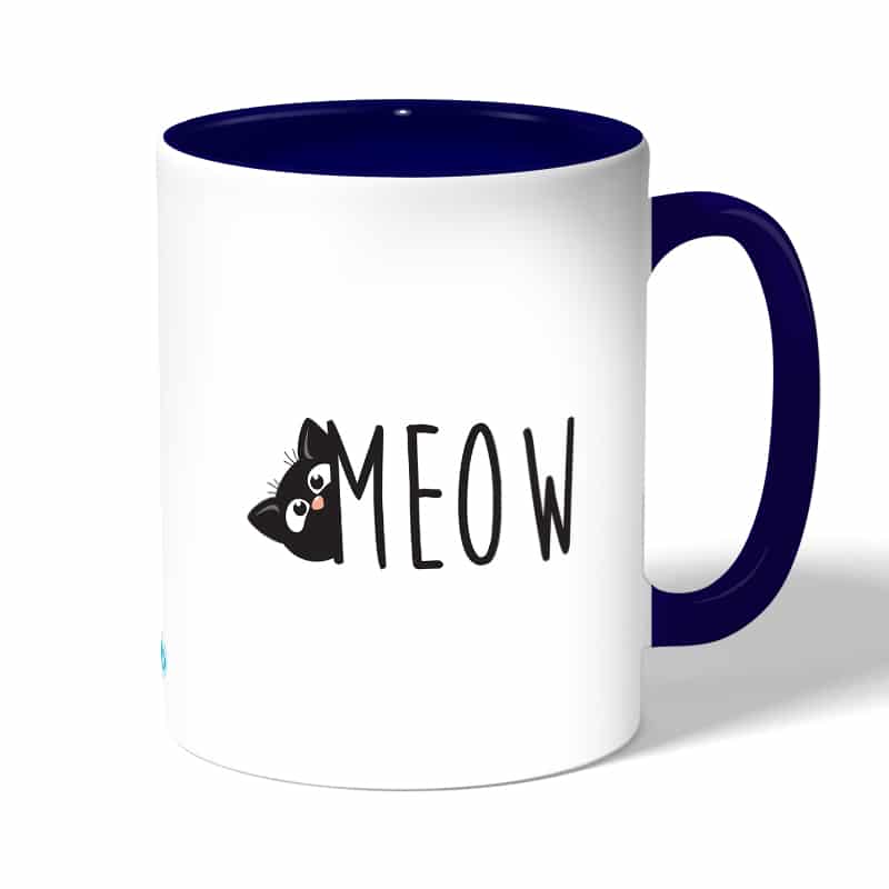 كوب قهوة بمقبض ازرق داكن بتصميم قطه لطيفه كوب قهوة بمقبض ازرق داكن بتصميم قطه لطيفه