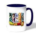 كوب قهوة بمقبض ازرق داكن بتصميم قوة الابطال كل الانميات