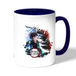 كوب قهوة بمقبض ازرق داكن بتصميم قوة تنفس الماء قاتل الشياطين