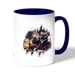 كوب قهوة بمقبض ازرق داكن بتصميم قوة شخصيات قاتل الشياطين