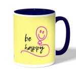 كوب قهوة بمقبض ازرق داكن بتصميم كن سعيد