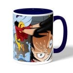 كوب قهوة بمقبض ازرق داكن بتصميم لوفي ضد سيزار ون بيس