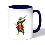 كوب قهوة بمقبض ازرق داكن بتصميم لوفي و زورو ون بيس