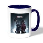 كوب قهوة بمقبض ازرق داكن بتصميم ليون وكلير رزدنت إيفل 2