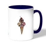 كوب قهوة بمقبض ازرق داكن بتصميم مثلجات الجماجم