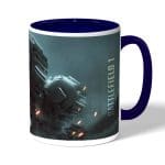 كوب قهوة بمقبض ازرق داكن بتصميم مركبة قتالية باتلفيلد