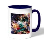 كوب قهوة بمقبض ازرق داكن بتصميم معركه في أكاديميتي للأبطال