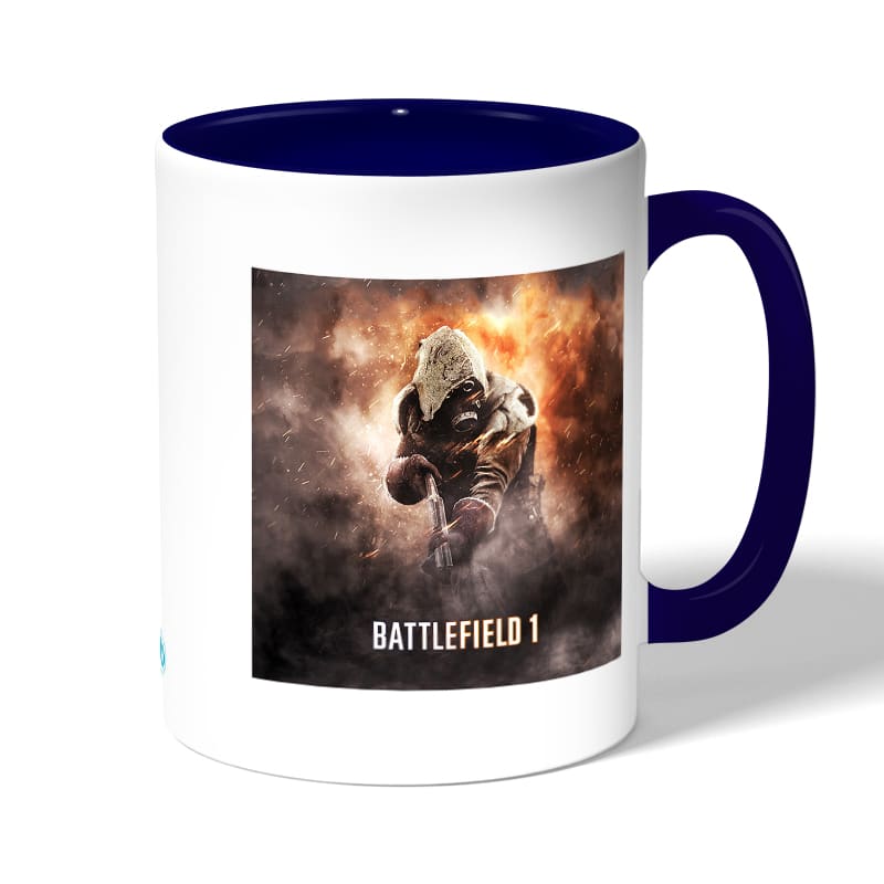 كوب قهوة بمقبض ازرق داكن بتصميم نداء الواجب باتلفيلد كوب قهوة بمقبض ازرق داكن بتصميم نداء الواجب باتلفيلد