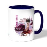 كوب قهوة بمقبض ازرق داكن بتصميم هاكي التصلب لوفي ون بيس