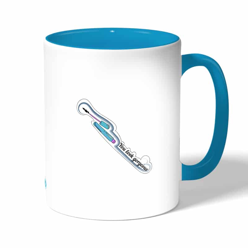 كوب قهوة بمقبض ازرق فاتح بتصميم أنت تبدو رائعة كوب قهوة بمقبض ازرق فاتح بتصميم أنت تبدو رائعة