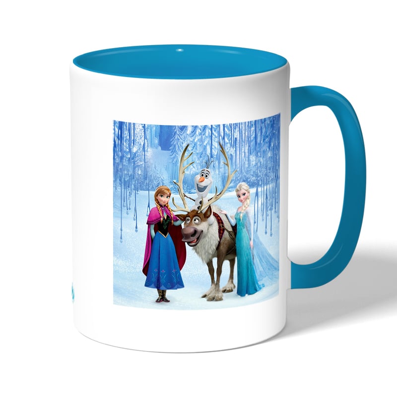 كوب قهوة بمقبض ازرق فاتح بتصميم ابطال فروزن كوب قهوة بمقبض ازرق فاتح بتصميم ابطال فروزن