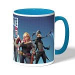 كوب قهوة بمقبض ازرق فاتح بتصميم اسلحة فورت نايت باتل رويال