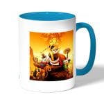 كوب قهوة بمقبض ازرق فاتح بتصميم اصدقاء كونغ فو باندا