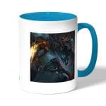 كوب قهوة بمقبض ازرق فاتح بتصميم الأرواح الشريرة بلود بورن