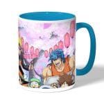 كوب قهوة بمقبض ازرق فاتح بتصميم الاحتفال مع كل الانميات