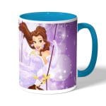 كوب قهوة بمقبض ازرق فاتح بتصميم الاميرة بيلا بفستان لامع