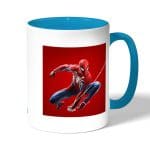 كوب قهوة بمقبض ازرق فاتح بتصميم الرجل العنكبوت مارفل