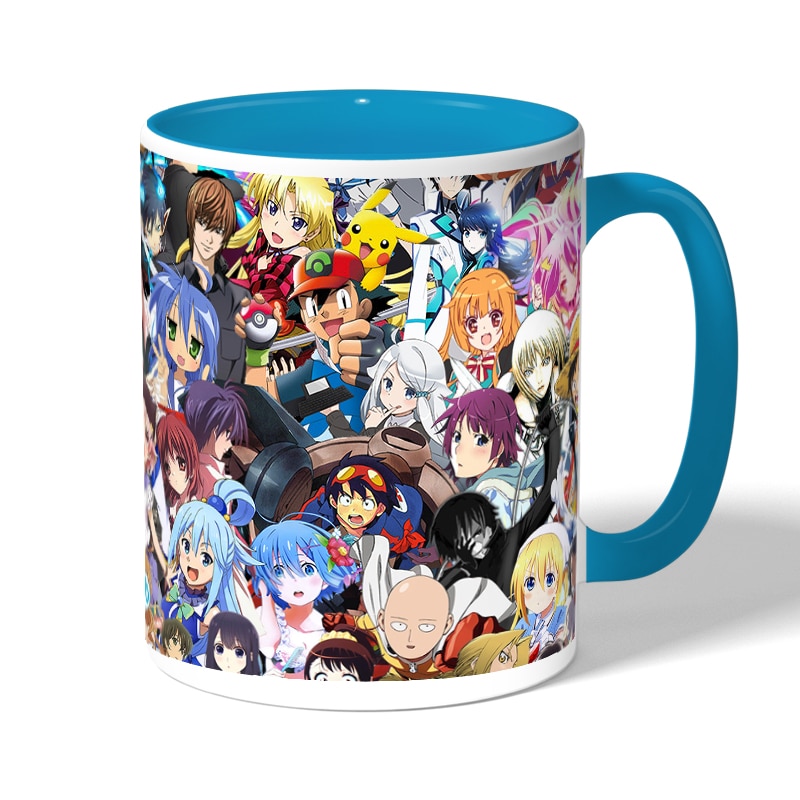 كوب قهوة بمقبض ازرق فاتح بتصميم الشخصيات اللطيفه كل الانميات كوب قهوة بمقبض ازرق فاتح بتصميم الشخصيات اللطيفه كل الانميات