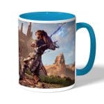 كوب قهوة بمقبض ازرق فاتح بتصميم المقاتلة إلوي هورايزن زيرو داون