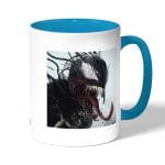 كوب قهوة بمقبض ازرق فاتح بتصميم الوحش فينوم