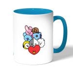 كوب قهوة بمقبض ازرق فاتح بتصميم بتس شخصيات BT21
