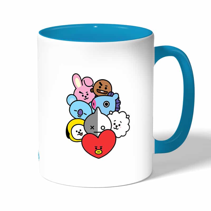 كوب قهوة بمقبض ازرق فاتح بتصميم بتس شخصيات BT21 كوب قهوة بمقبض ازرق فاتح بتصميم بتس شخصيات BT21