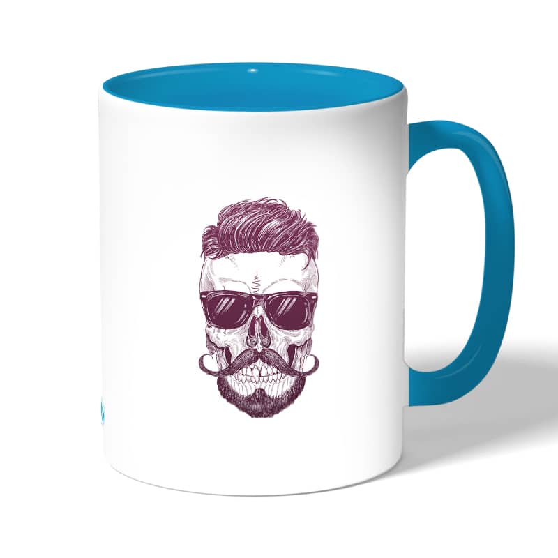 كوب قهوة بمقبض ازرق فاتح بتصميم جمجمه انيقه كوب قهوة بمقبض ازرق فاتح بتصميم جمجمه انيقه