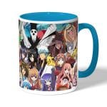 كوب قهوة بمقبض ازرق فاتح بتصميم جنون الانميات