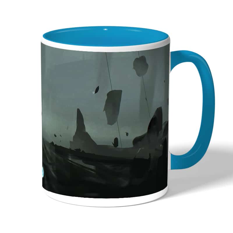 كوب قهوة بمقبض ازرق فاتح بتصميم حافة العالم ديث ستراندنغ كوب قهوة بمقبض ازرق فاتح بتصميم حافة العالم ديث ستراندنغ