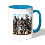 كوب قهوة بمقبض ازرق فاتح بتصميم حرب بحريه أساسنز كريد